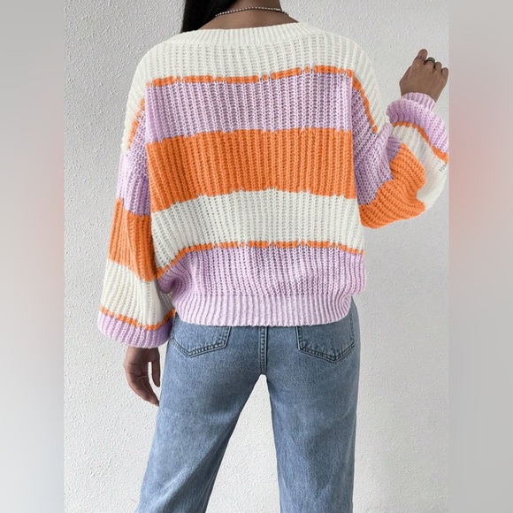 Striped Knit Round Neck Sweater